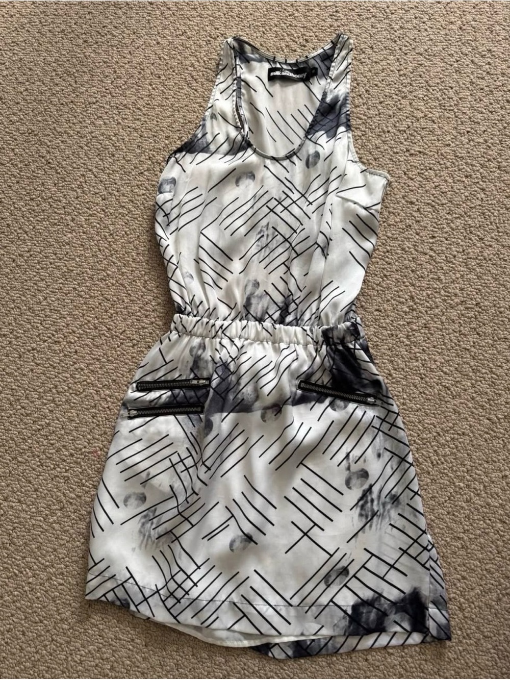 Milk and Honey Sleeveless Patterned Elastic-Waist Cut Out Back Mini Dress